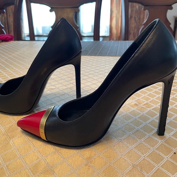 Yves Saint Laurent Shoes - Saint Laurent Paris Bi-Color Black /Red Cap Toe Pointed Heels